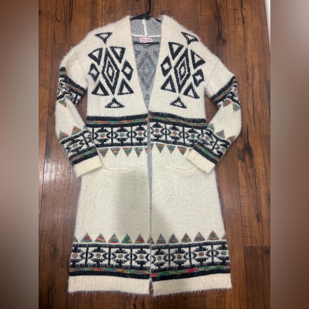 Sequin Hearts Aztec Geometric Long Cardigan Sweater, Woman’s Medium